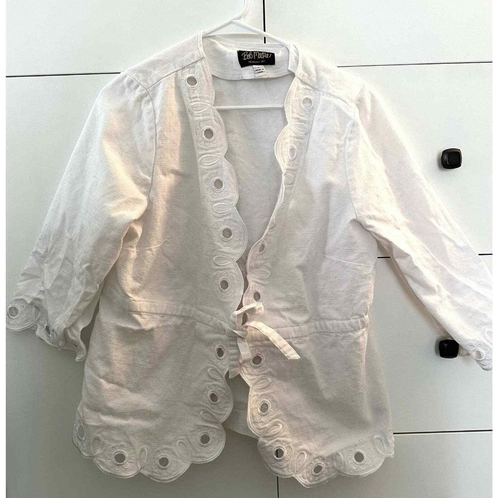 Bob Mackie Wearable Art Lace Eyelet Cotton Cardigan Cotton Thick Outerwear